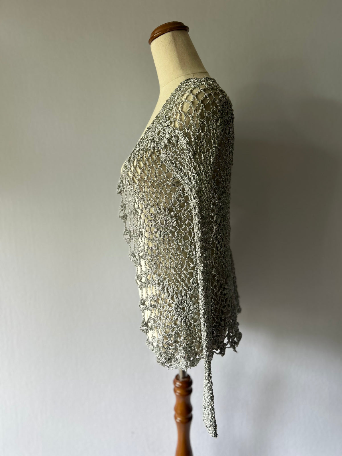 Silver-Tone Open-Knit Cardigan – Size S