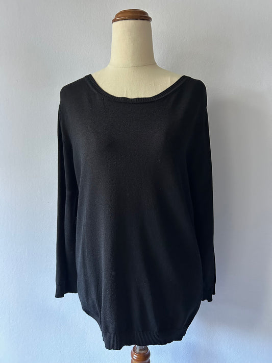 Black Mock-Neck Ribbed Knit Top - Size M