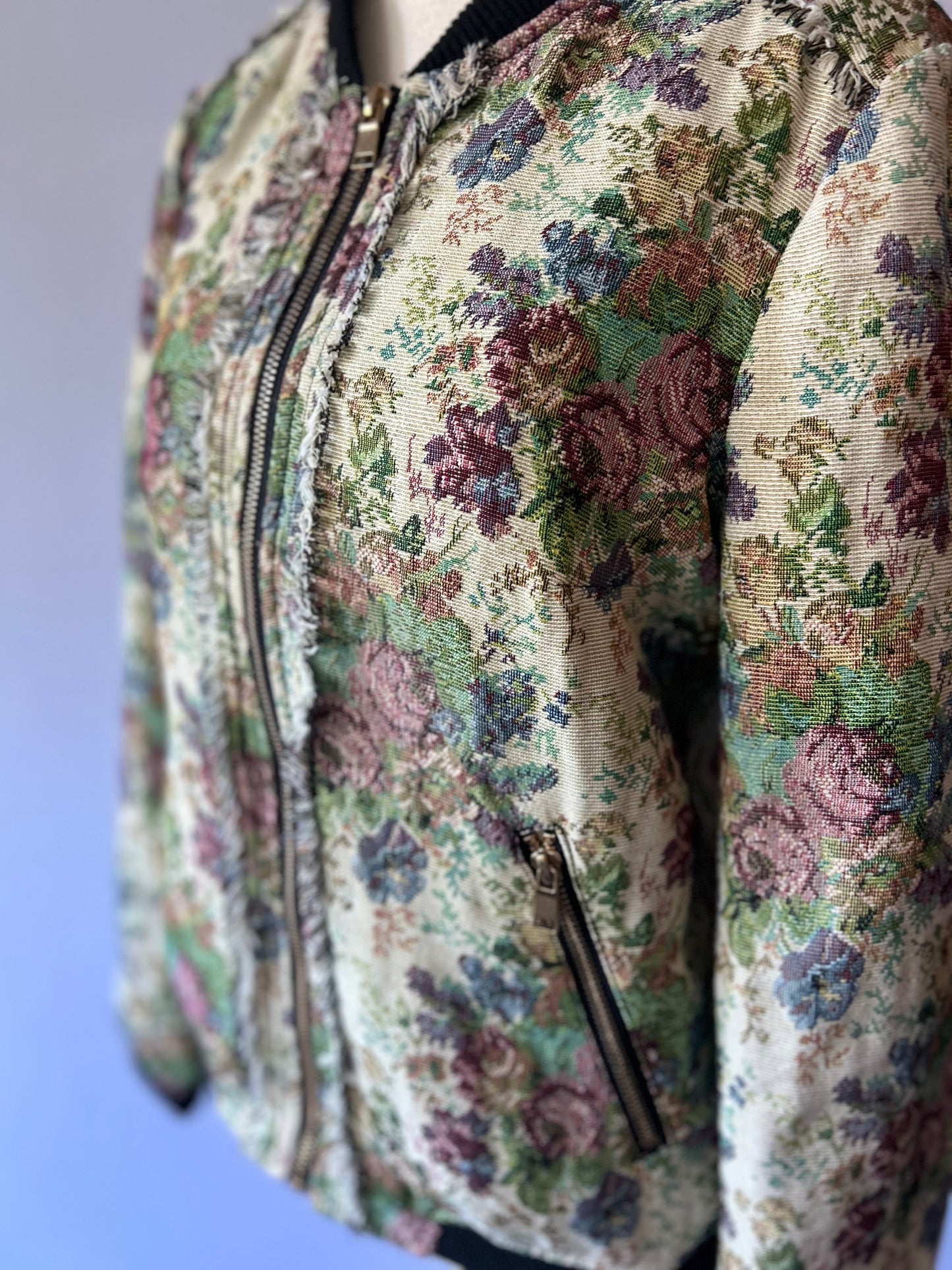 Floral Tapestry Jacquard Bomber Jacket - Size S