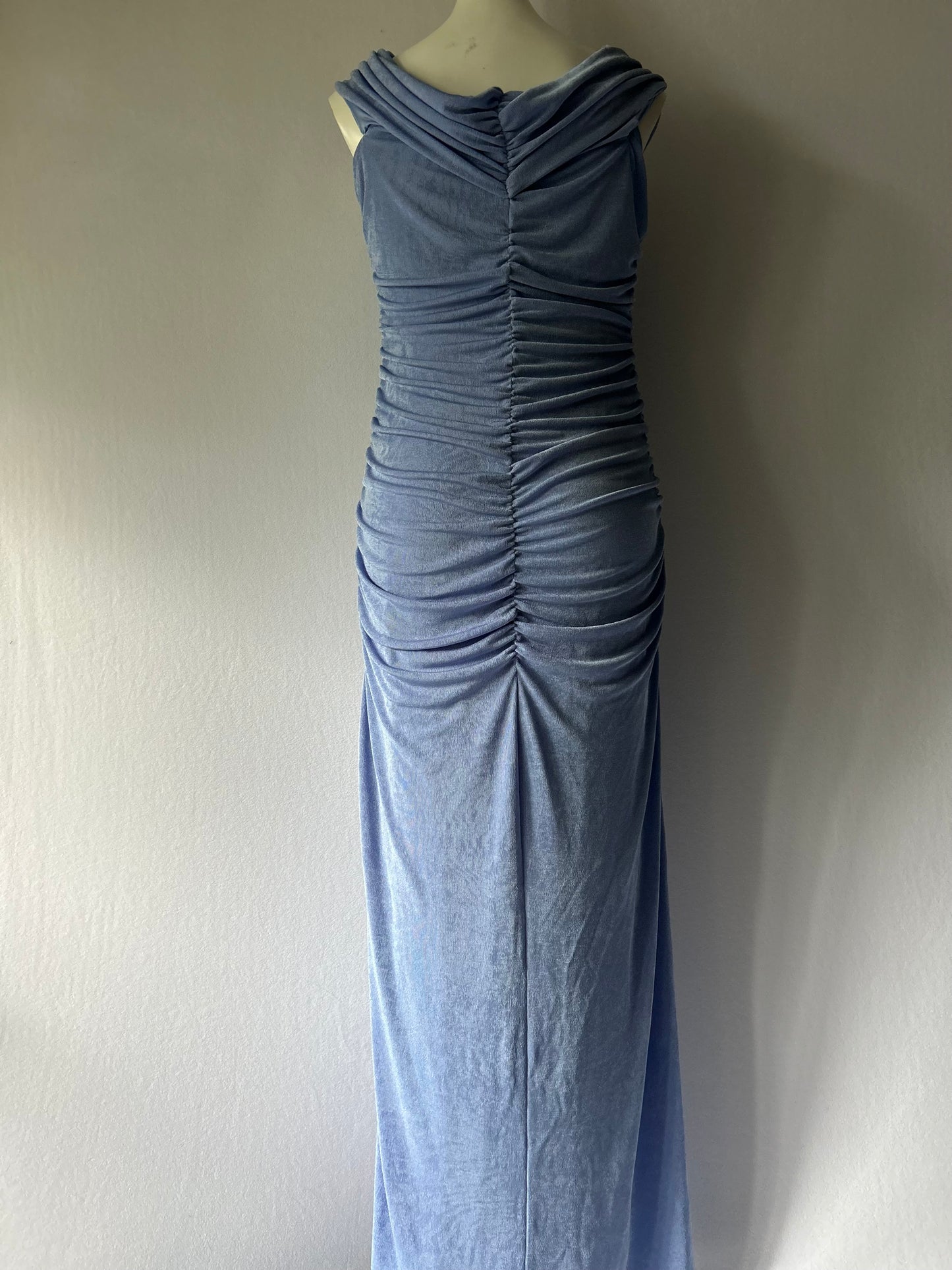 Periwinkle Ruched Cowl-Neck Maxi Dress - Size 14