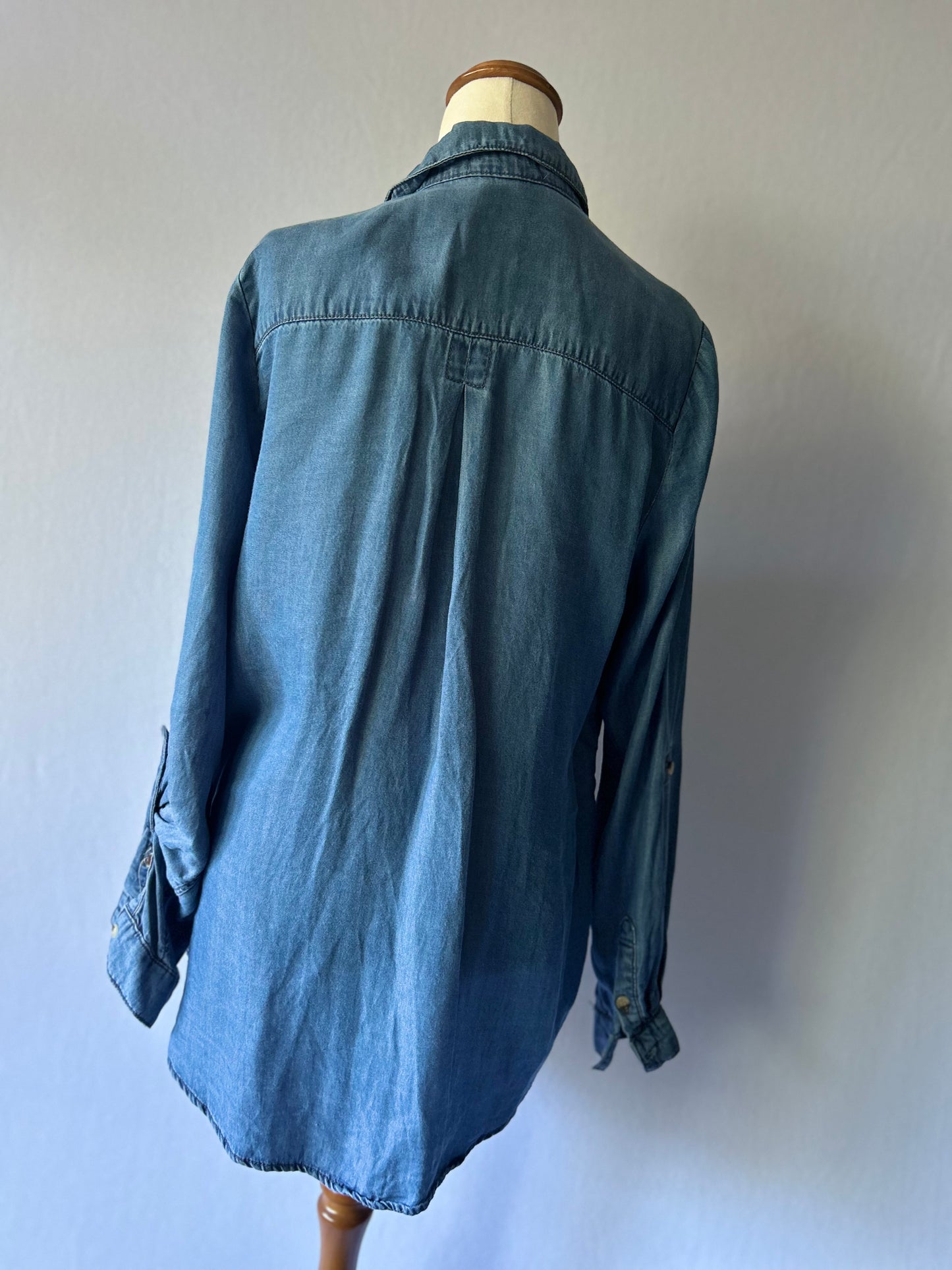 Lyocell Denim-Look Long Sleeve Button-Down Shirt - Size M