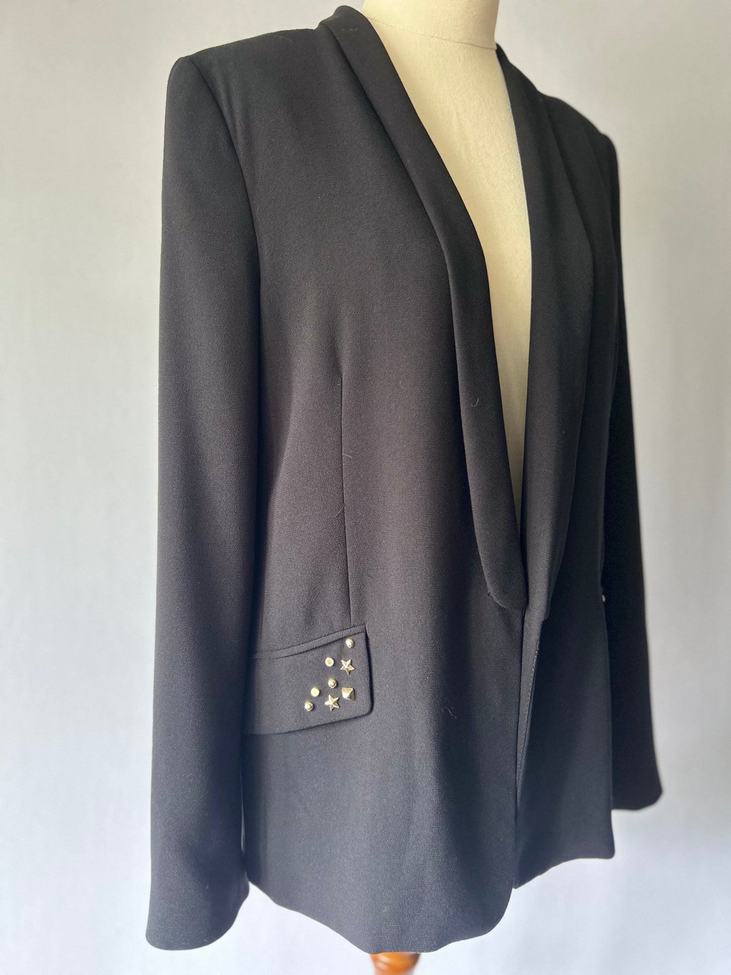 Zara Black Blazer with Star Stud Details – Size Small