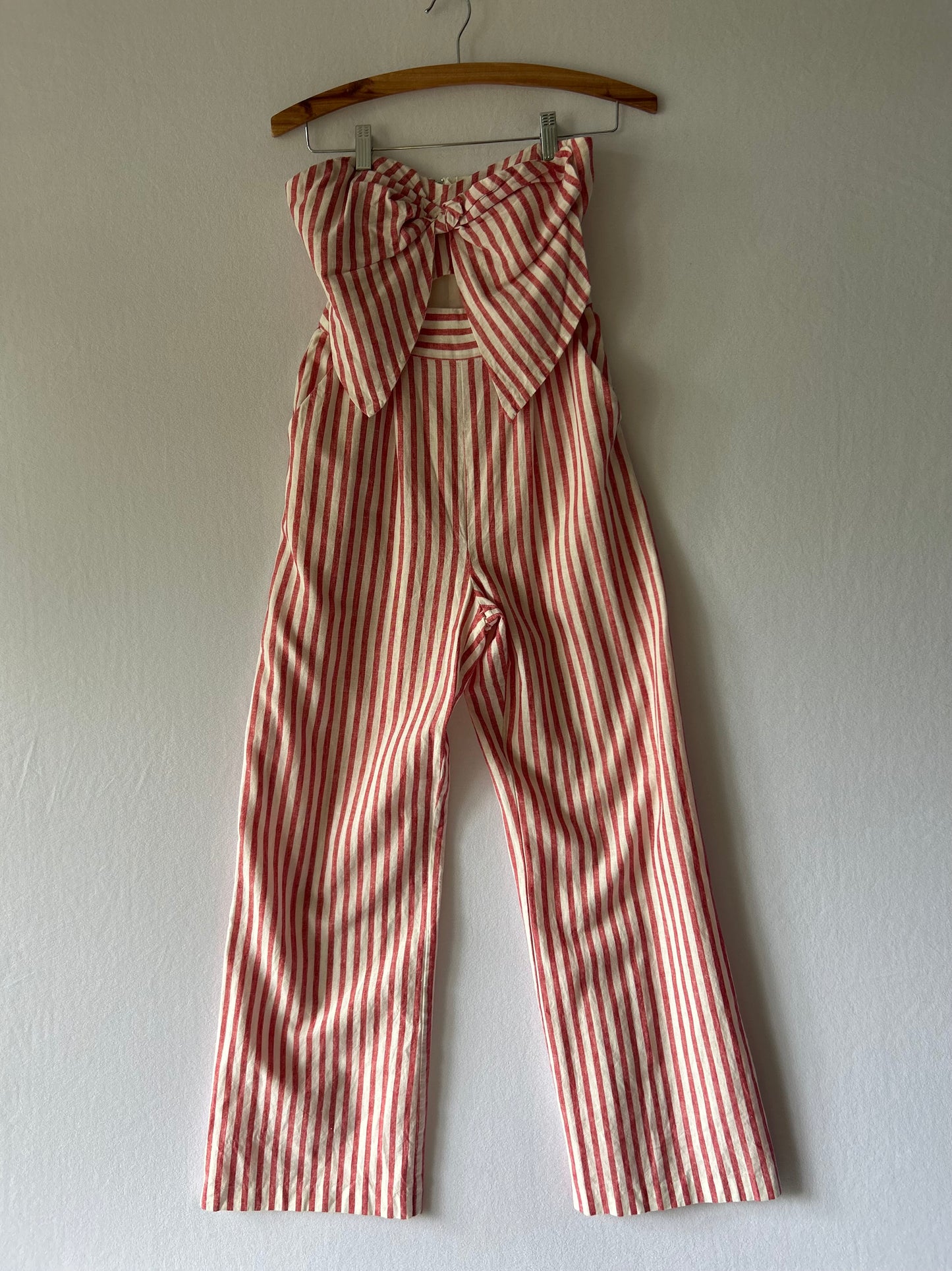 Red Striped Strapless Jumpsuit – Size 8