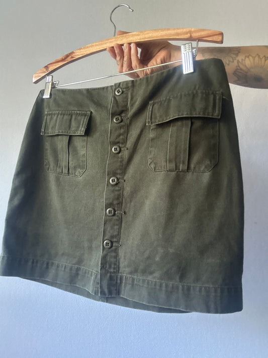Gap Olive Green 100% Cotton Button-Front Cargo Mini Skirt - Size 8