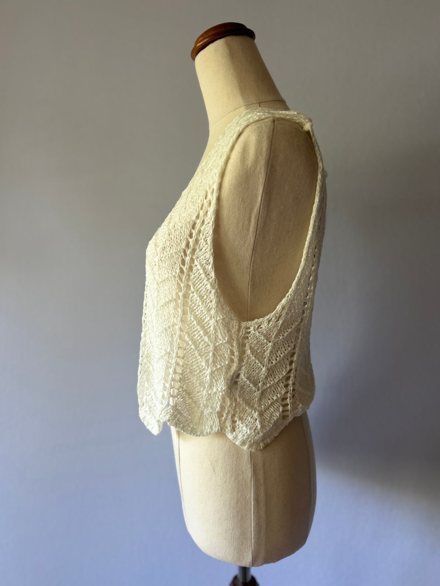 Vintage Style Open-Weave Knit Vest - Size Small