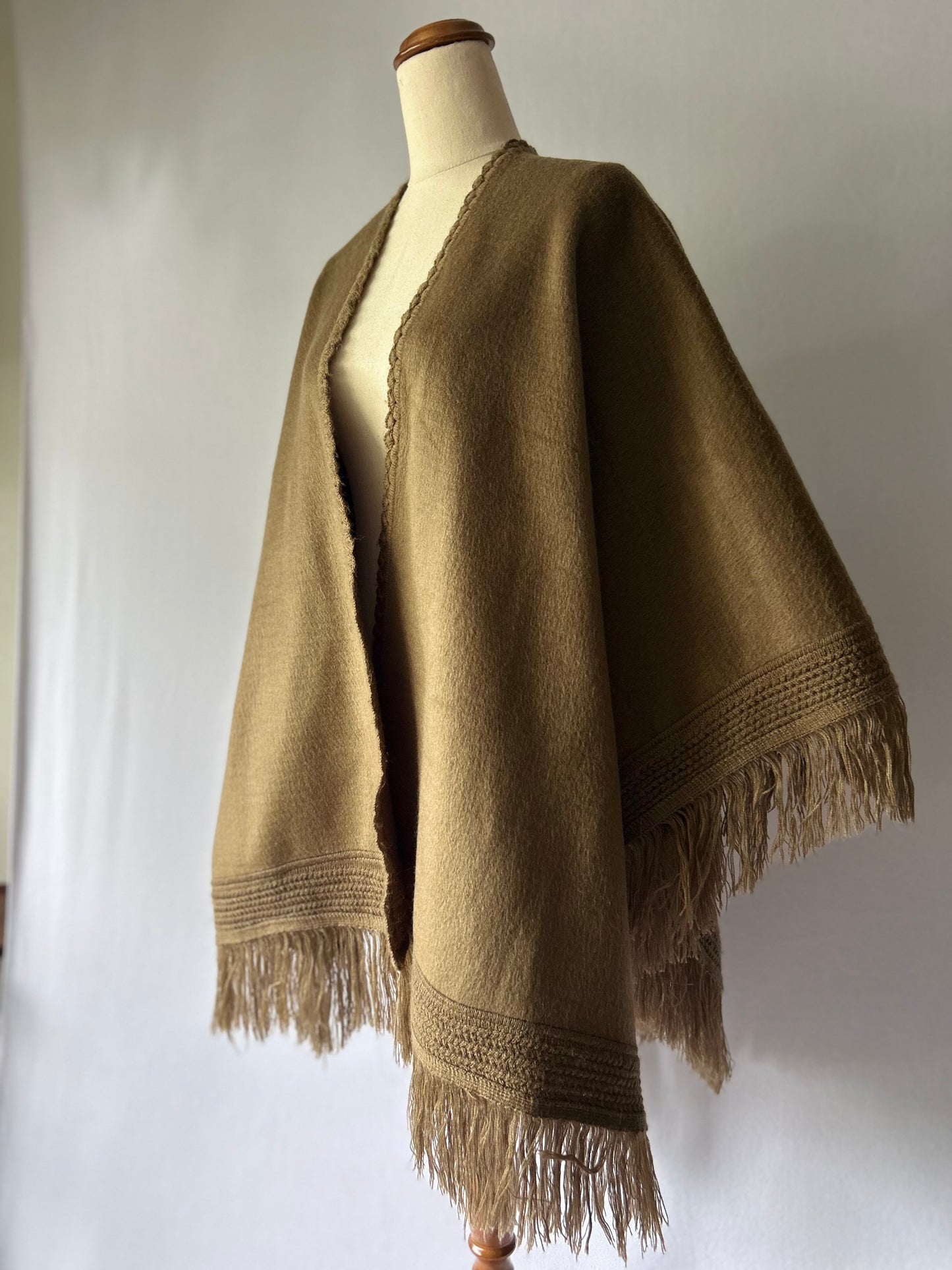 Bohemian Fringe-Trim Knit Poncho – One Size