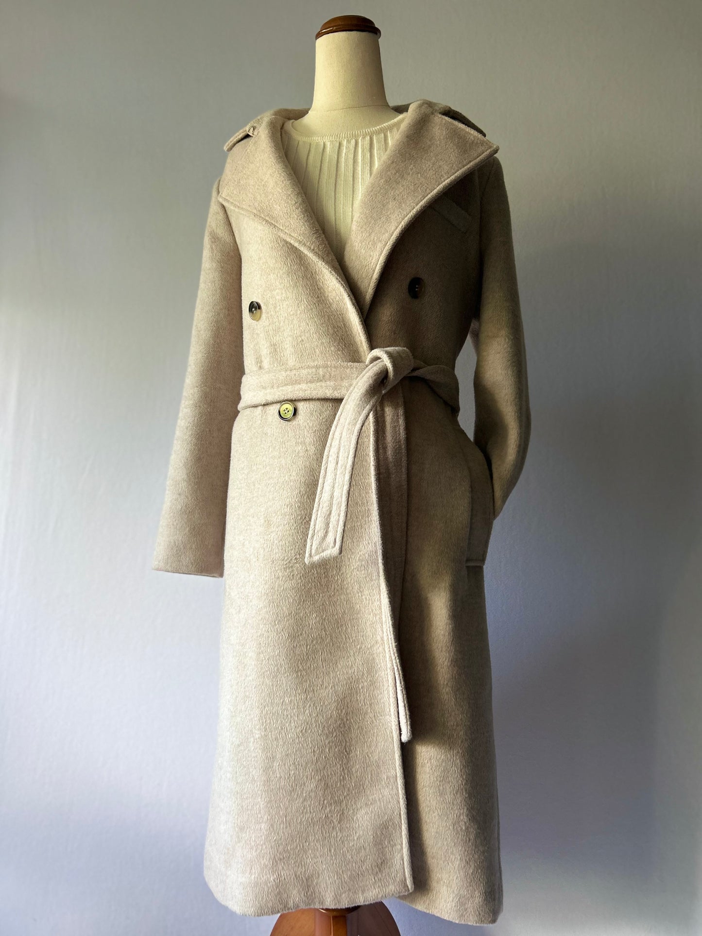 Oatmeal Double-Breasted Longline Overcoat – Size Eur 38 / US 8