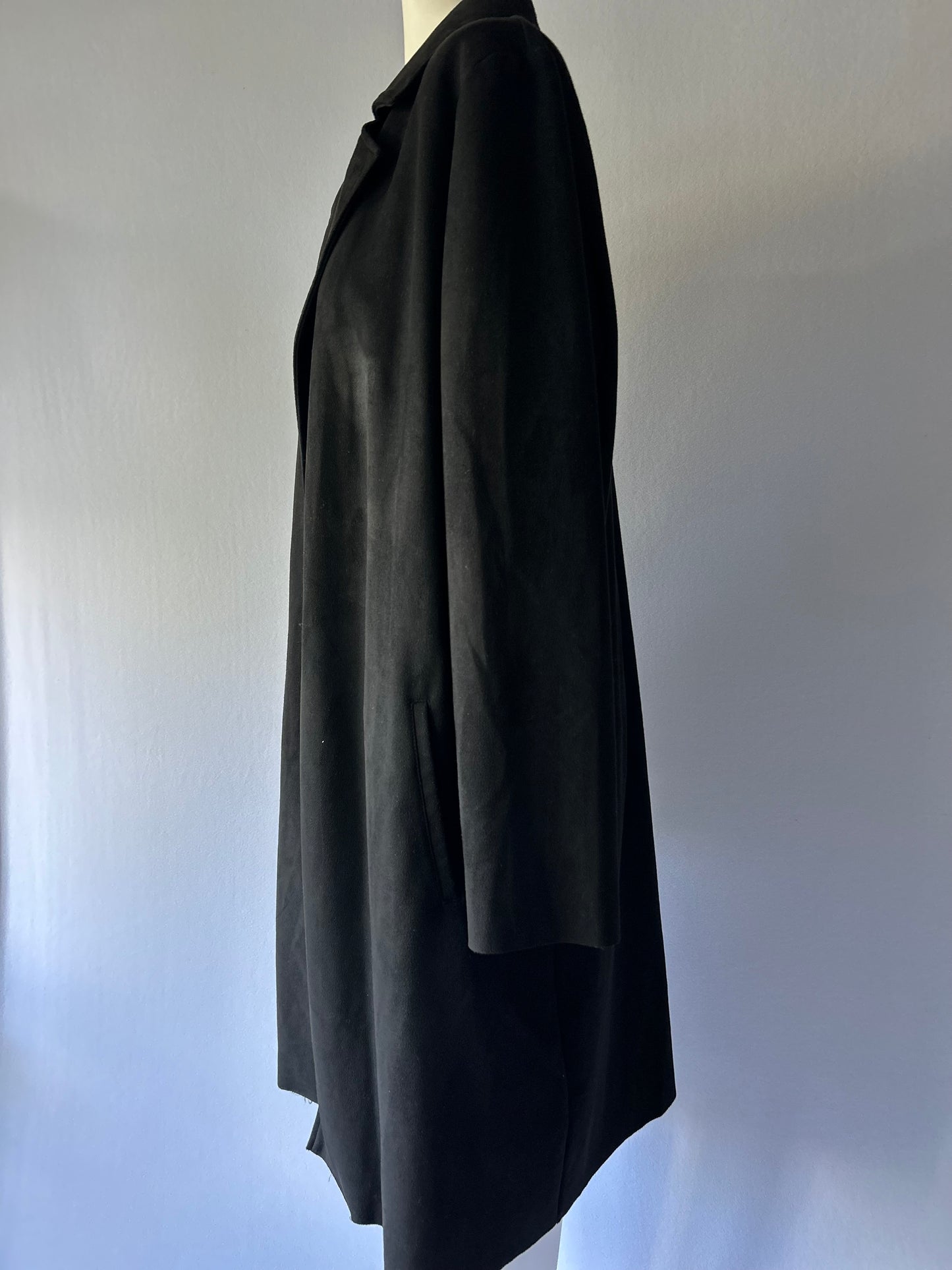 Zara Black Faux Suede Longline Coat - Size XL