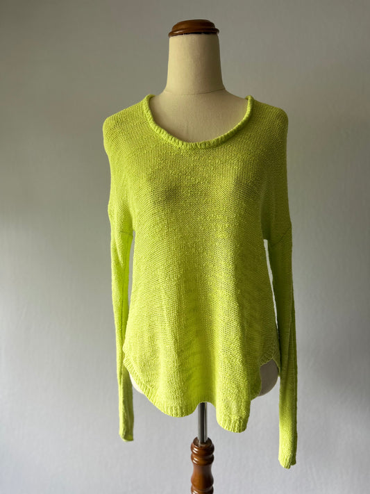 Neon Yellow Knit Top - Cotton Blend Slouchy Sweater, size small