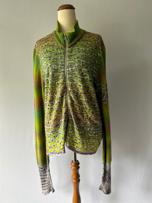 Sabatini Green Ombré Knit Zip Cardigan - Size L
