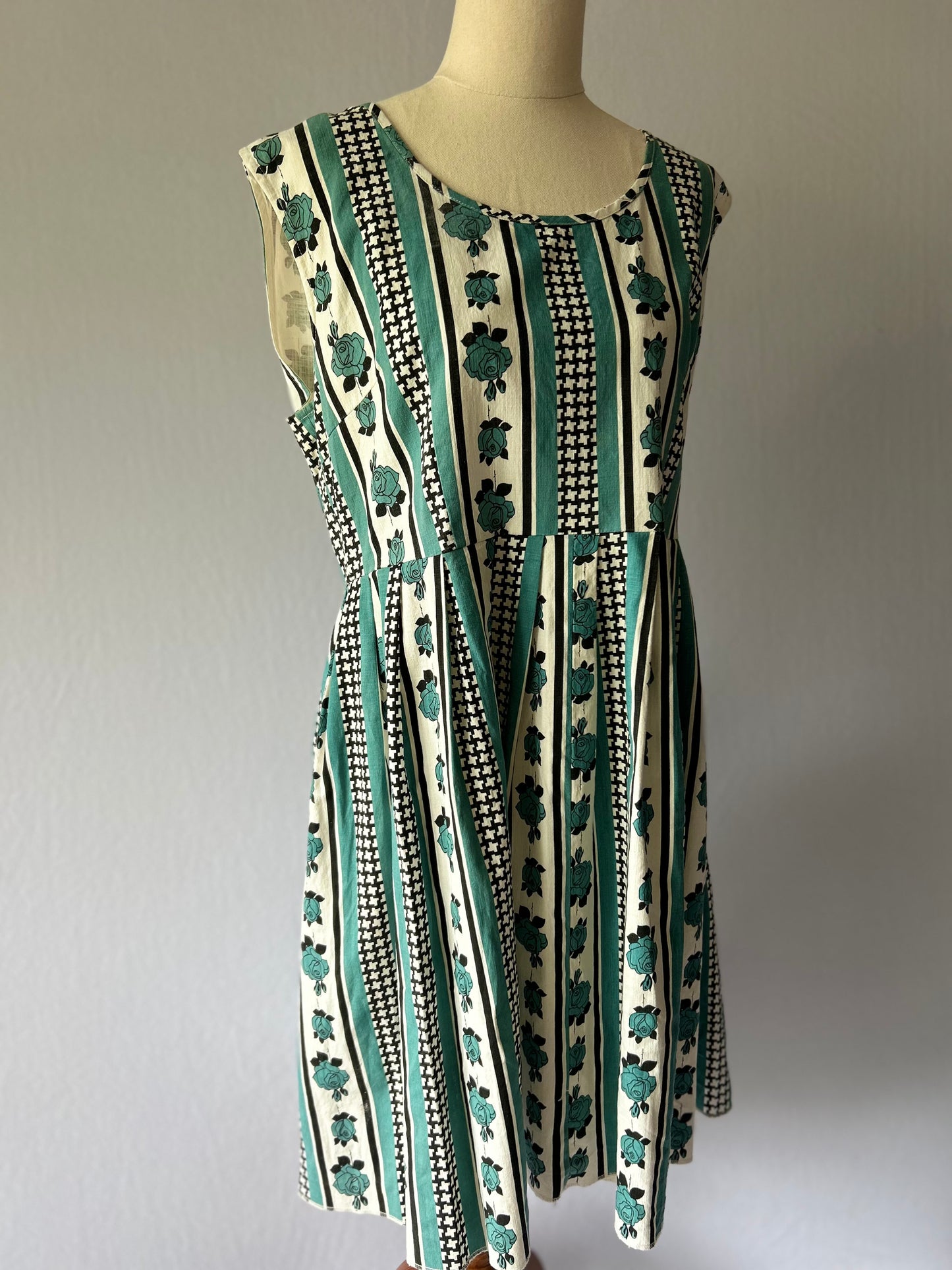 Striped Floral Cotton Dress – Size 14