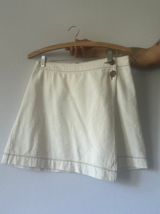 Off-White Denim Wrap Mini Skirt with Contrast Stitching - Size 12