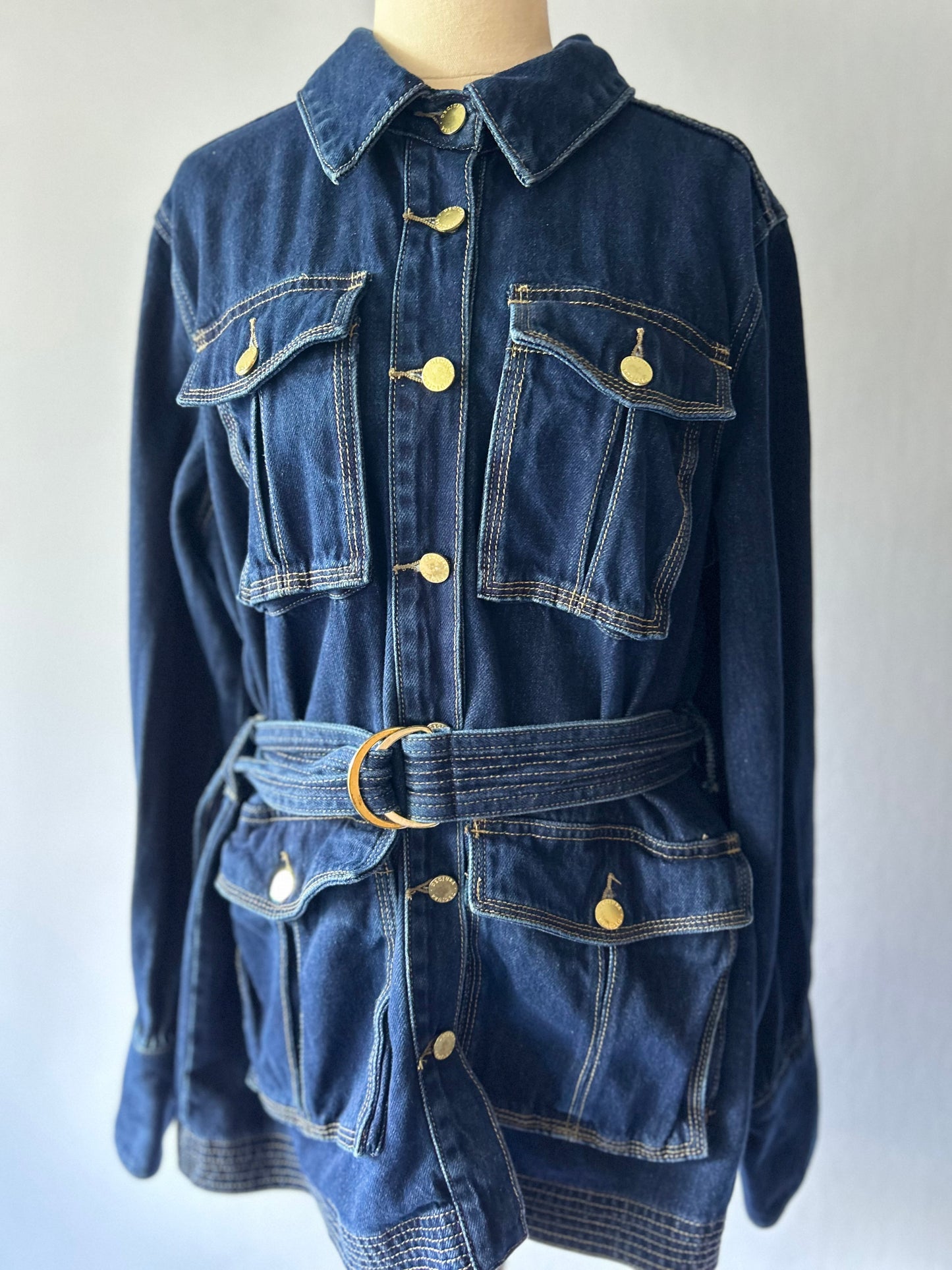 Decjuba 100% Cotton Belted Utility Denim Shacket - Indigo Blue - Size 12