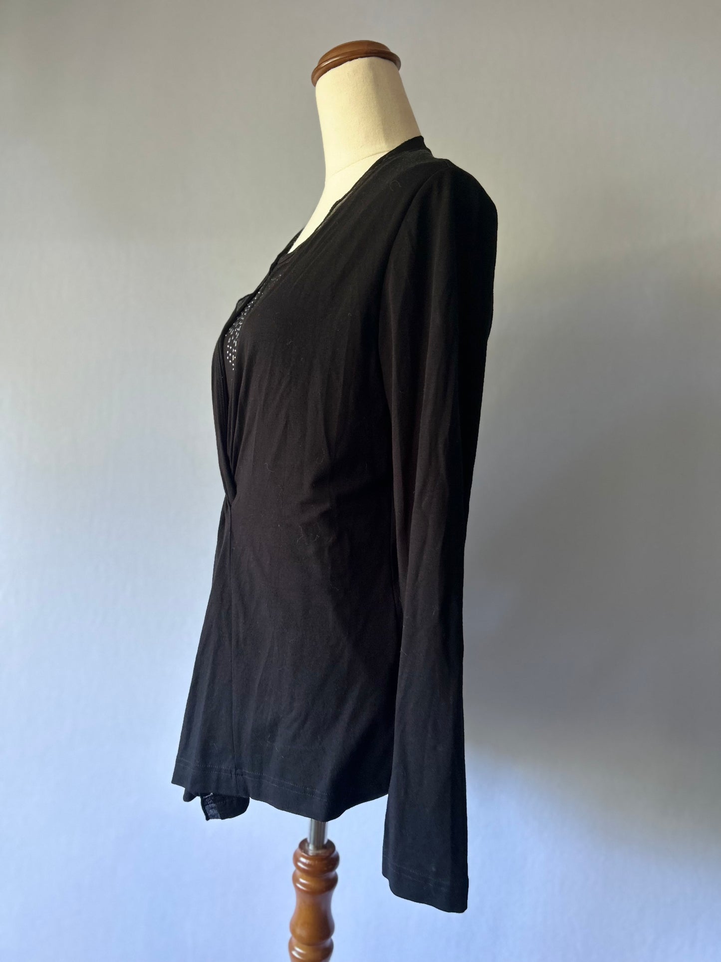 Black Twist-Front Layered Top with Studded Bodice - Size 36