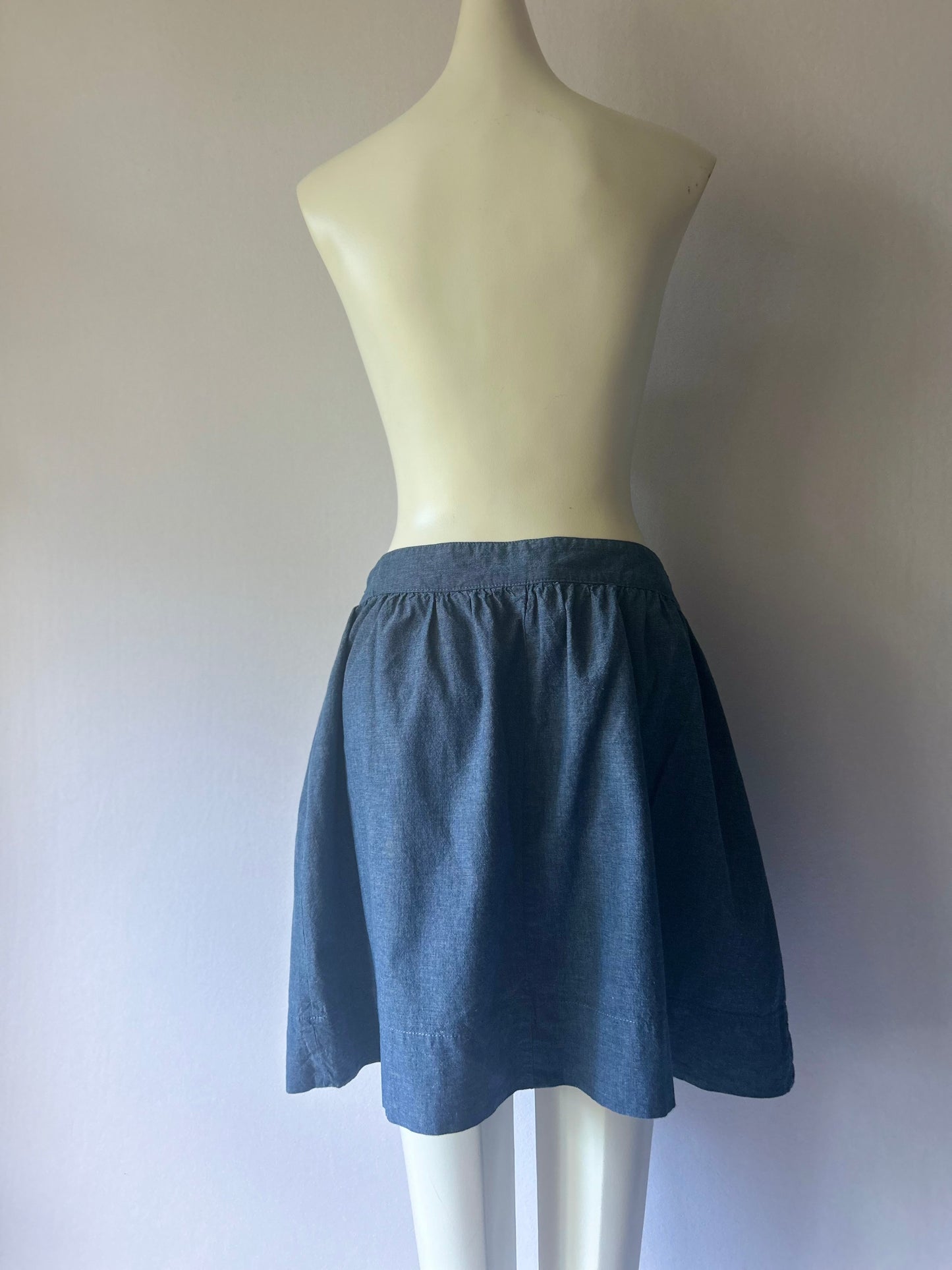 Classic Cotton Chambray Mini Skirt with Side Pockets - Size 14