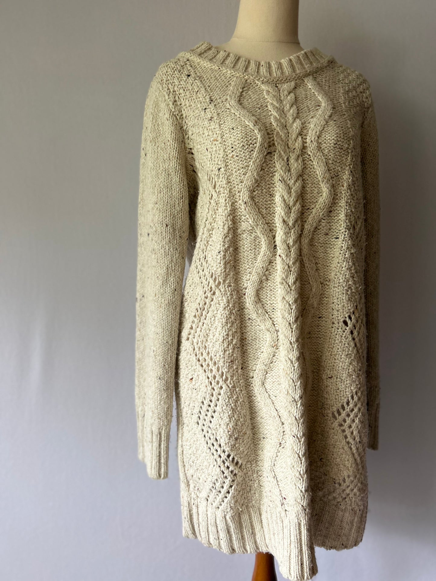 Oatmeal Marle Cable-Knit Tunic Sweater – Size M