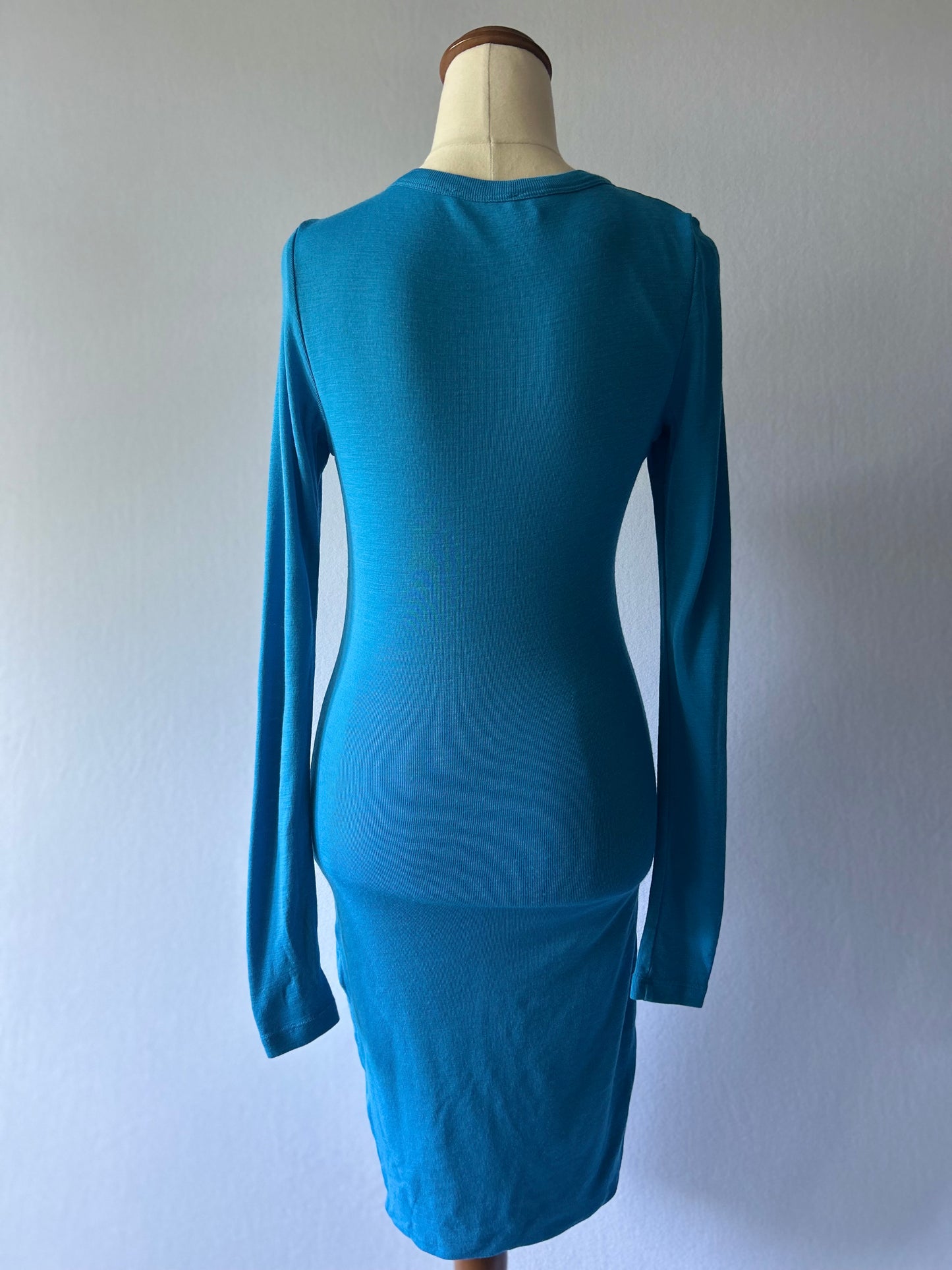 Kookai 100% Wool Long Sleeve V-Neck Dress - Blue - Size 1 (NZ 6-8)