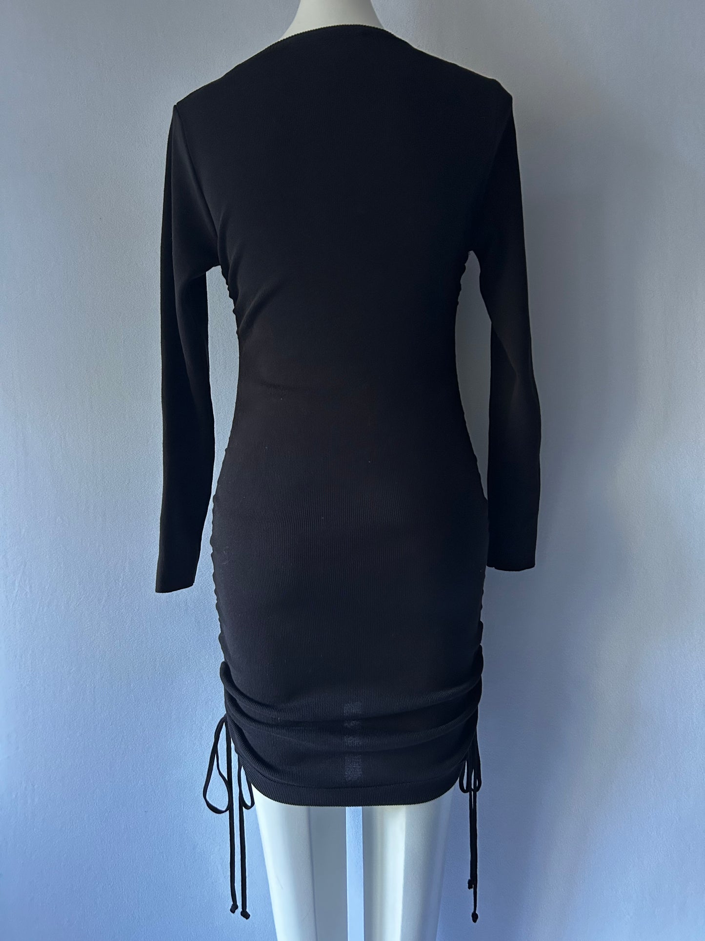 Lioness Black Ruched Long Sleeve Mini Dress - Size S