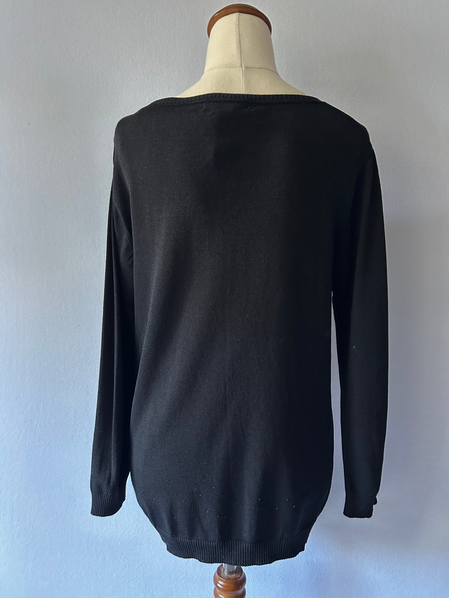 Black Mock-Neck Ribbed Knit Top - Size M