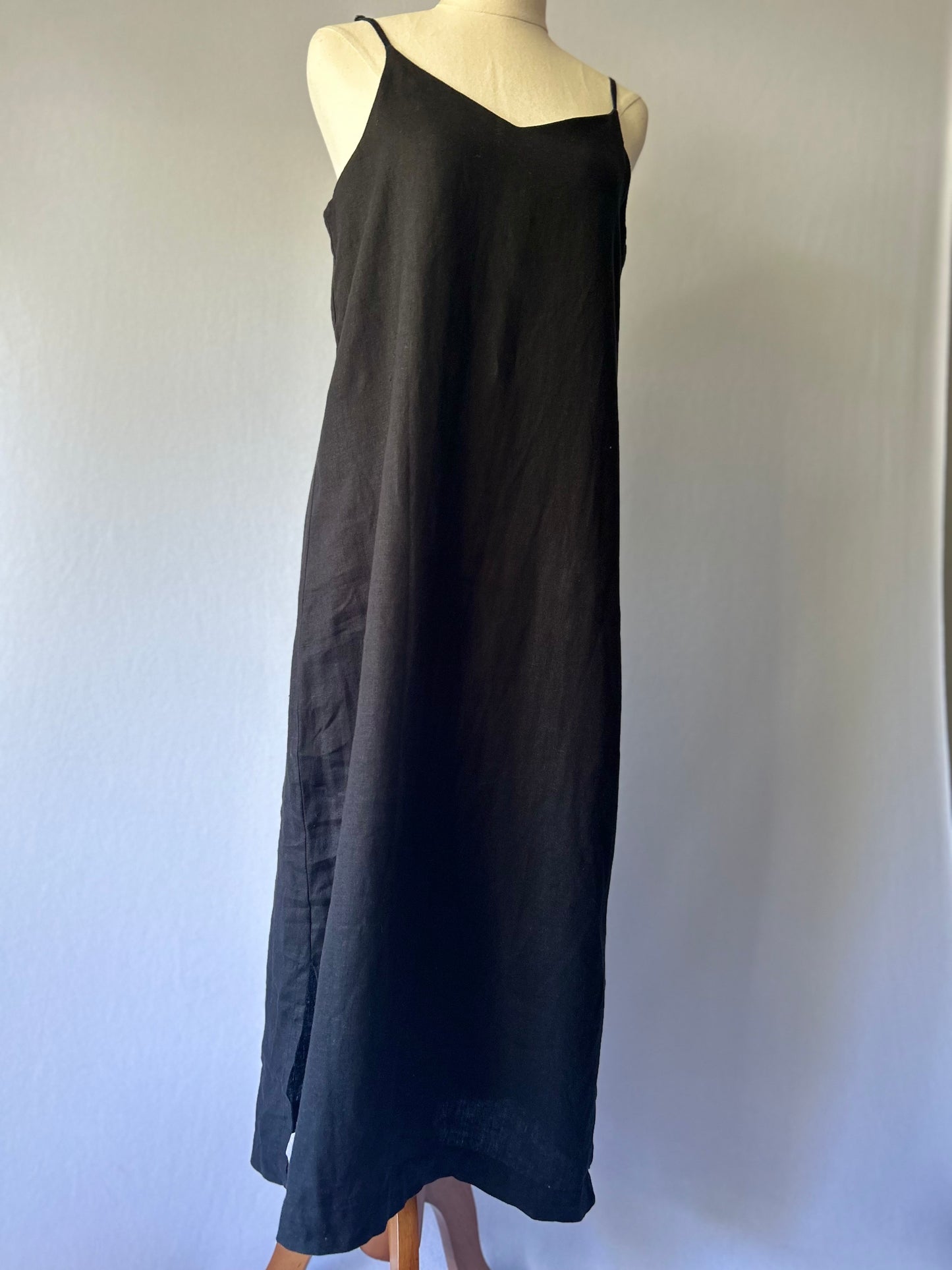 Assembly Label Black V-Neck Linen Cami Maxi Dress - Size 8