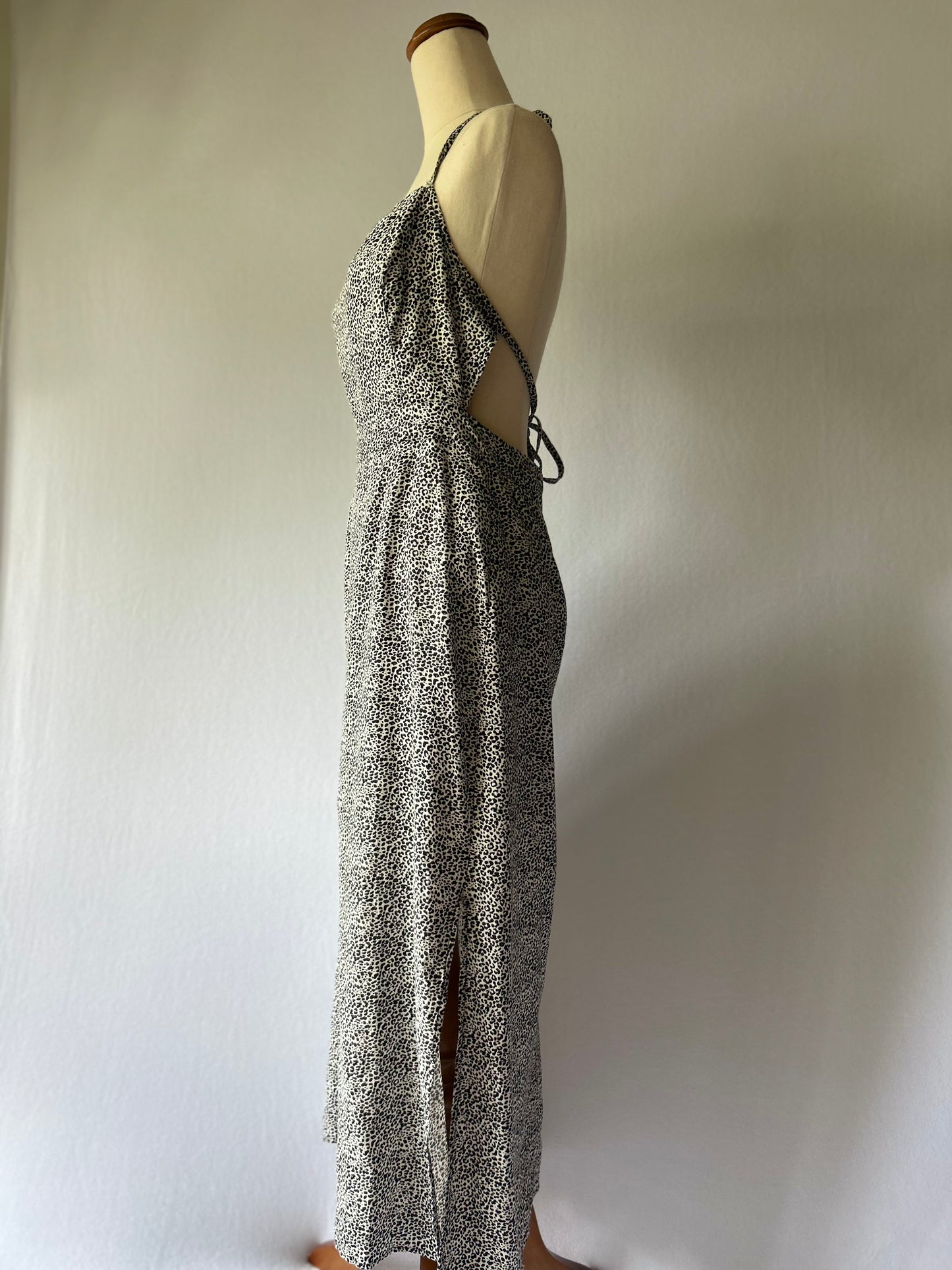 Glassons Size 10 Black & White Animal Print Linen Blend Maxi Dress