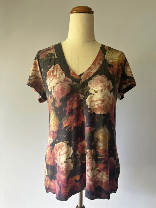 Mardee Floral V-Neck Top – Size 12 – Made in New Zealand