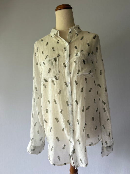 Cotton On Pineapple Print Shirt - 100% Cotton - Size Small