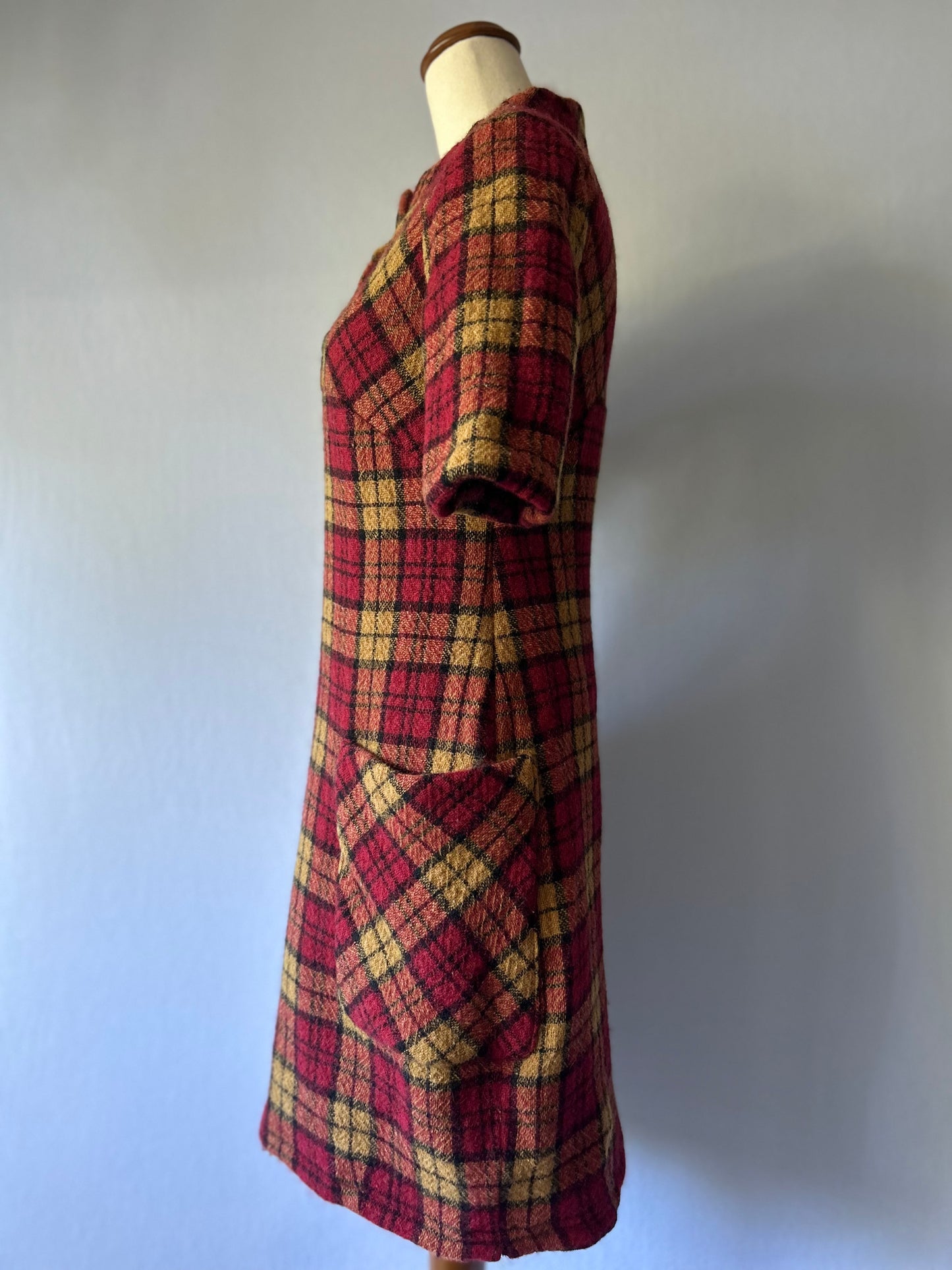 Cue Red Plaid Wool-Blend Mod Mini Dress - Size 8