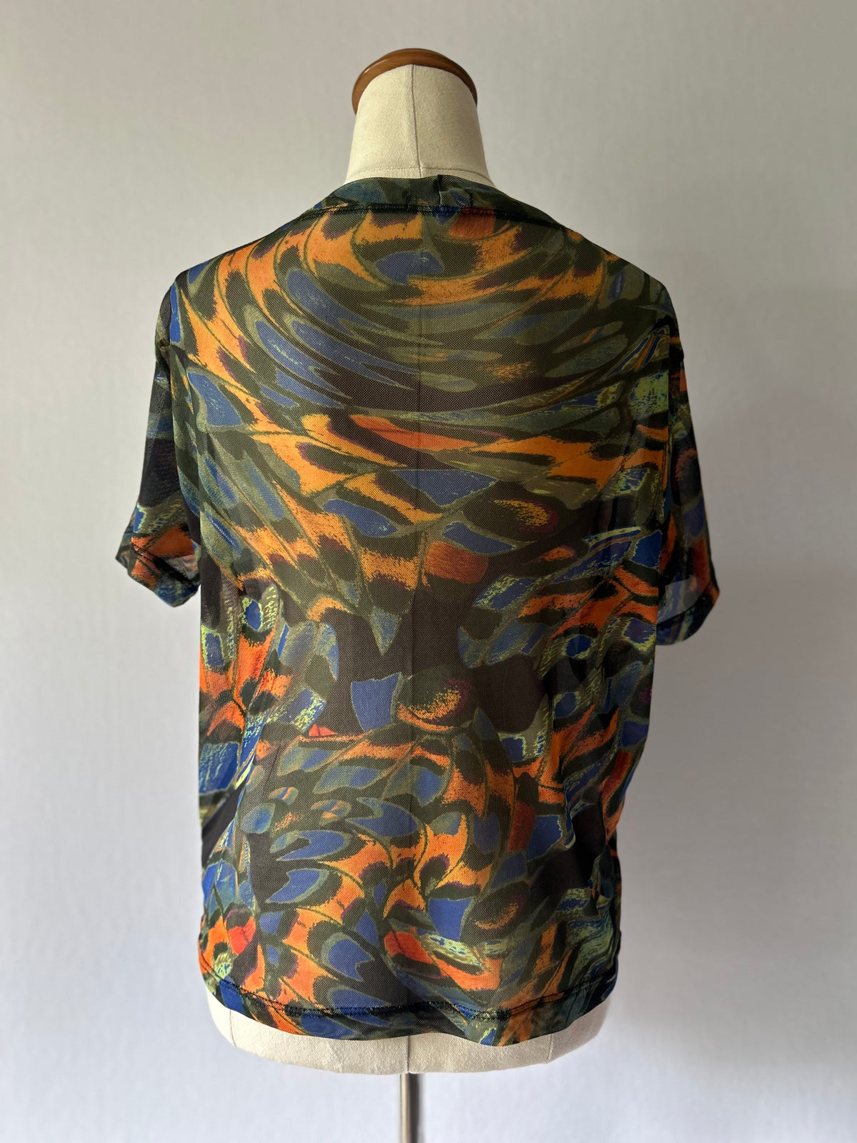 Abstract Print Mesh Short Sleeve Top – Size L