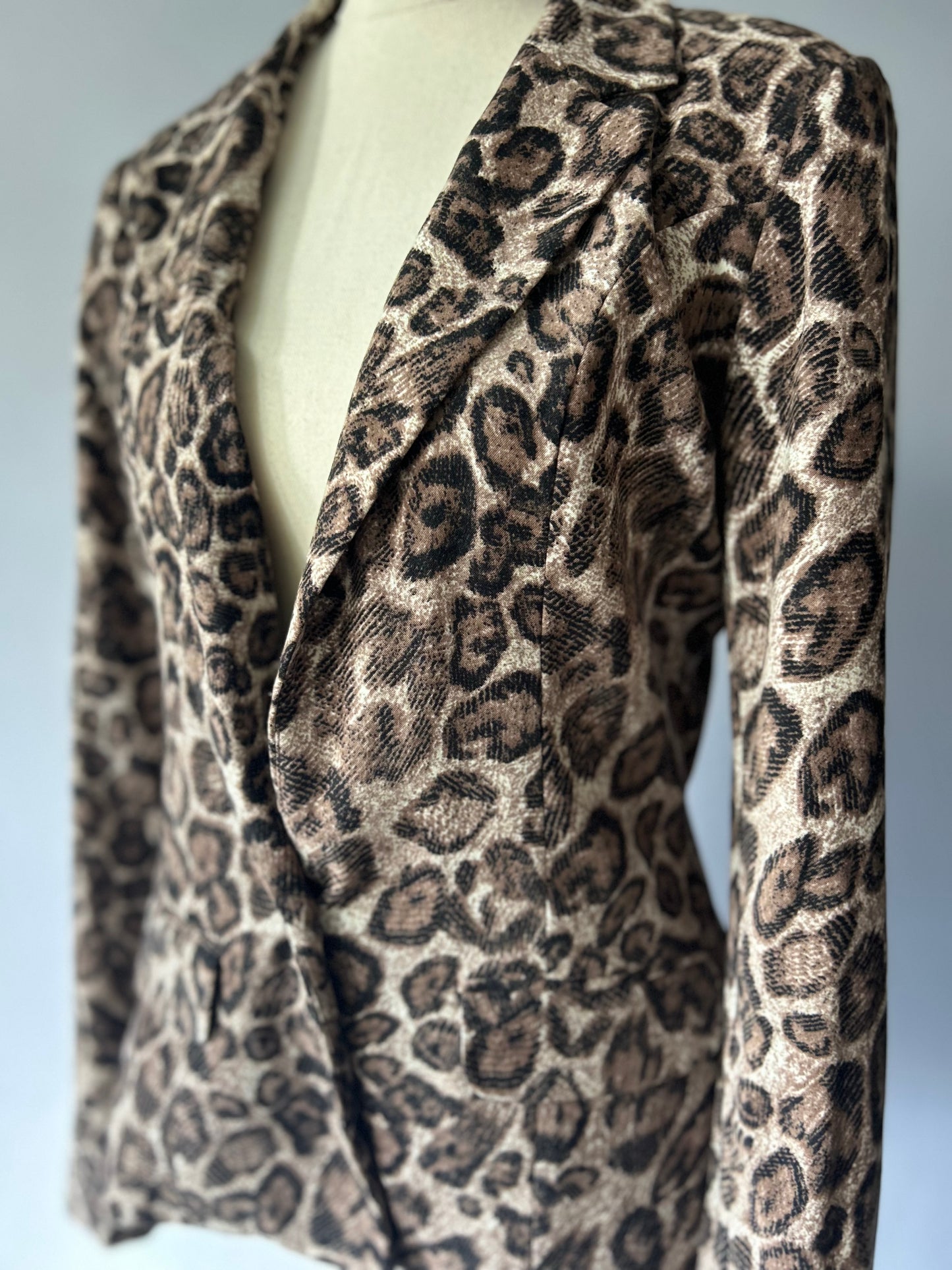 Structured Leopard Print Tailored Blazer - Size S