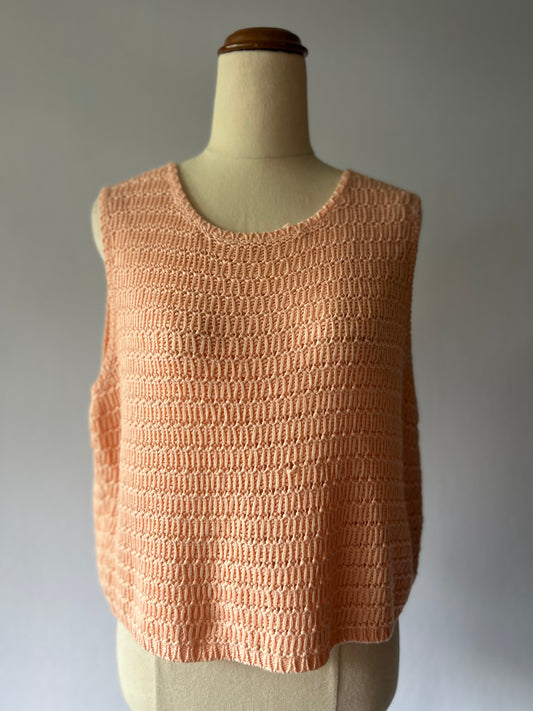 Knit Crop Tank Vest - Pastel Peach - Size UK 12 / US 8