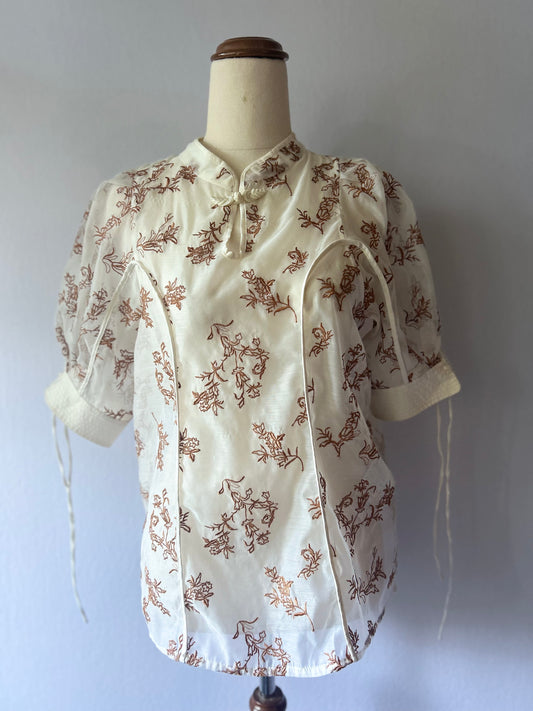Vintage Oriental Embroidered Cheongsam Blouse - One Size