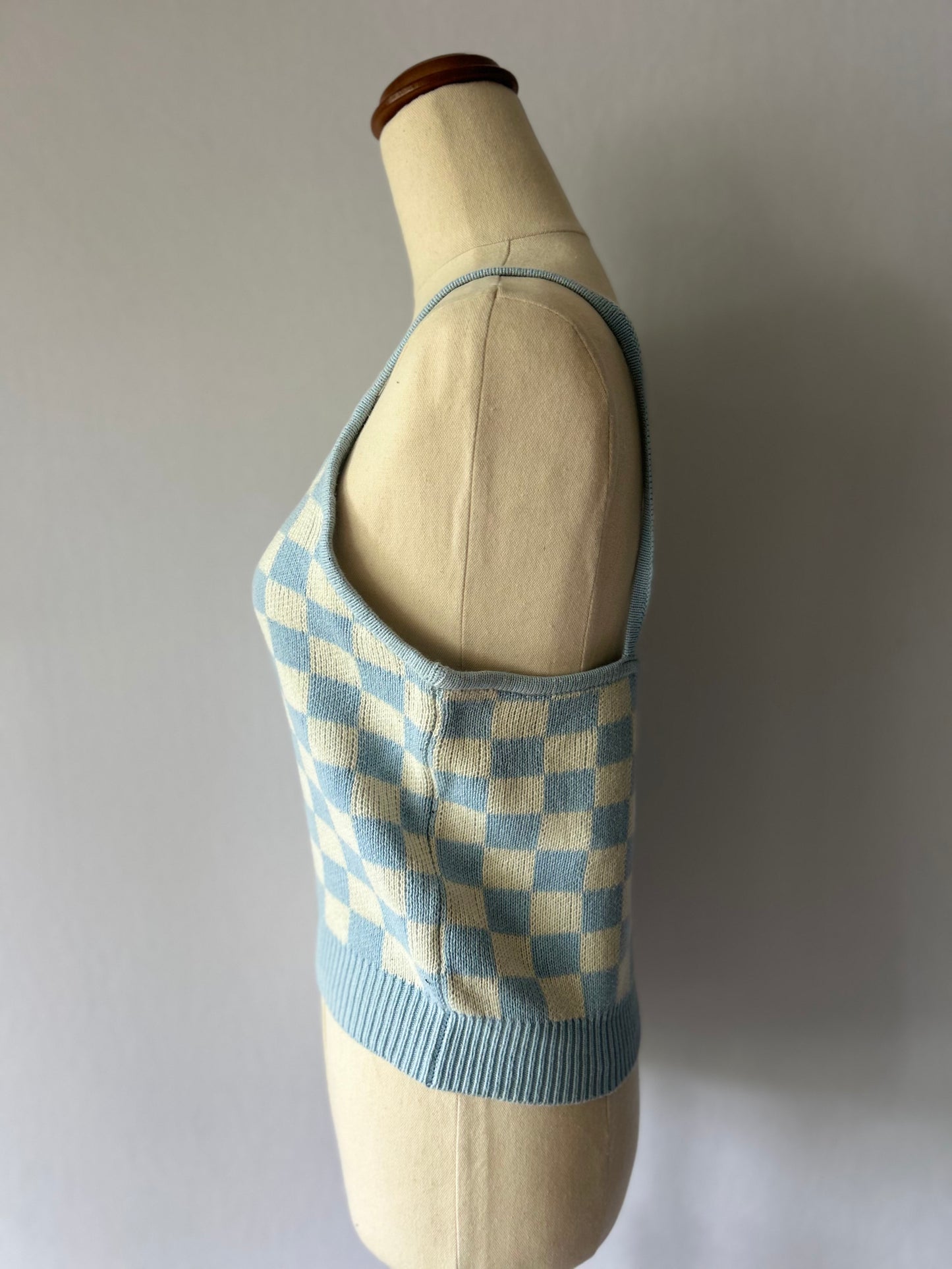 Size 10 | Blue Checkered Knit Tank Top – 100% Cotton
