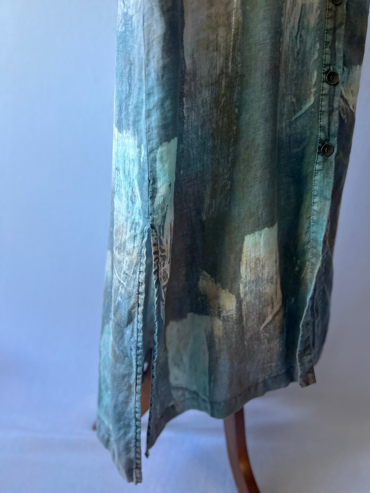Abstract Brushstroke 100% Linen Sleeveless Shirt Dress - Size S (NZ 8)