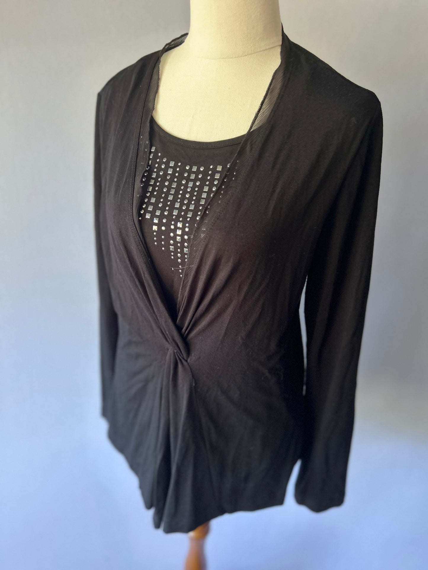 Black Twist-Front Layered Top with Studded Bodice - Size 36