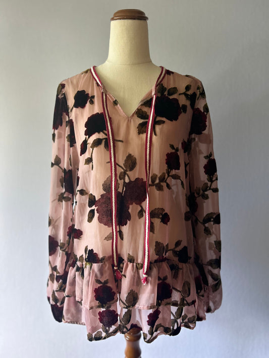 Trelise Cooper Velvet-Rose Silk Blouse – Size Small