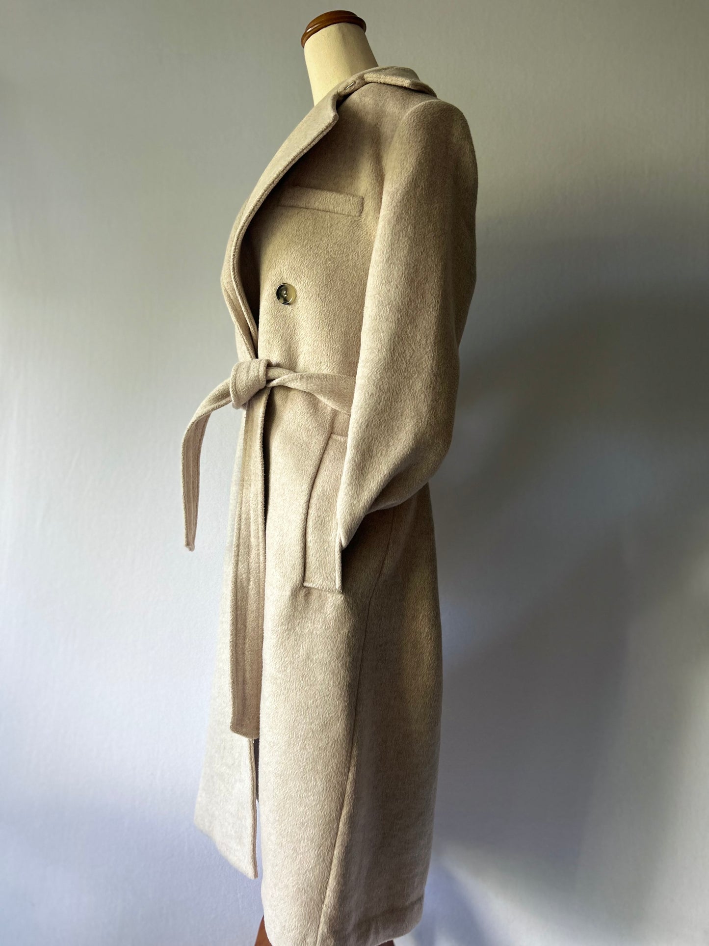 Oatmeal Double-Breasted Longline Overcoat – Size Eur 38 / US 8