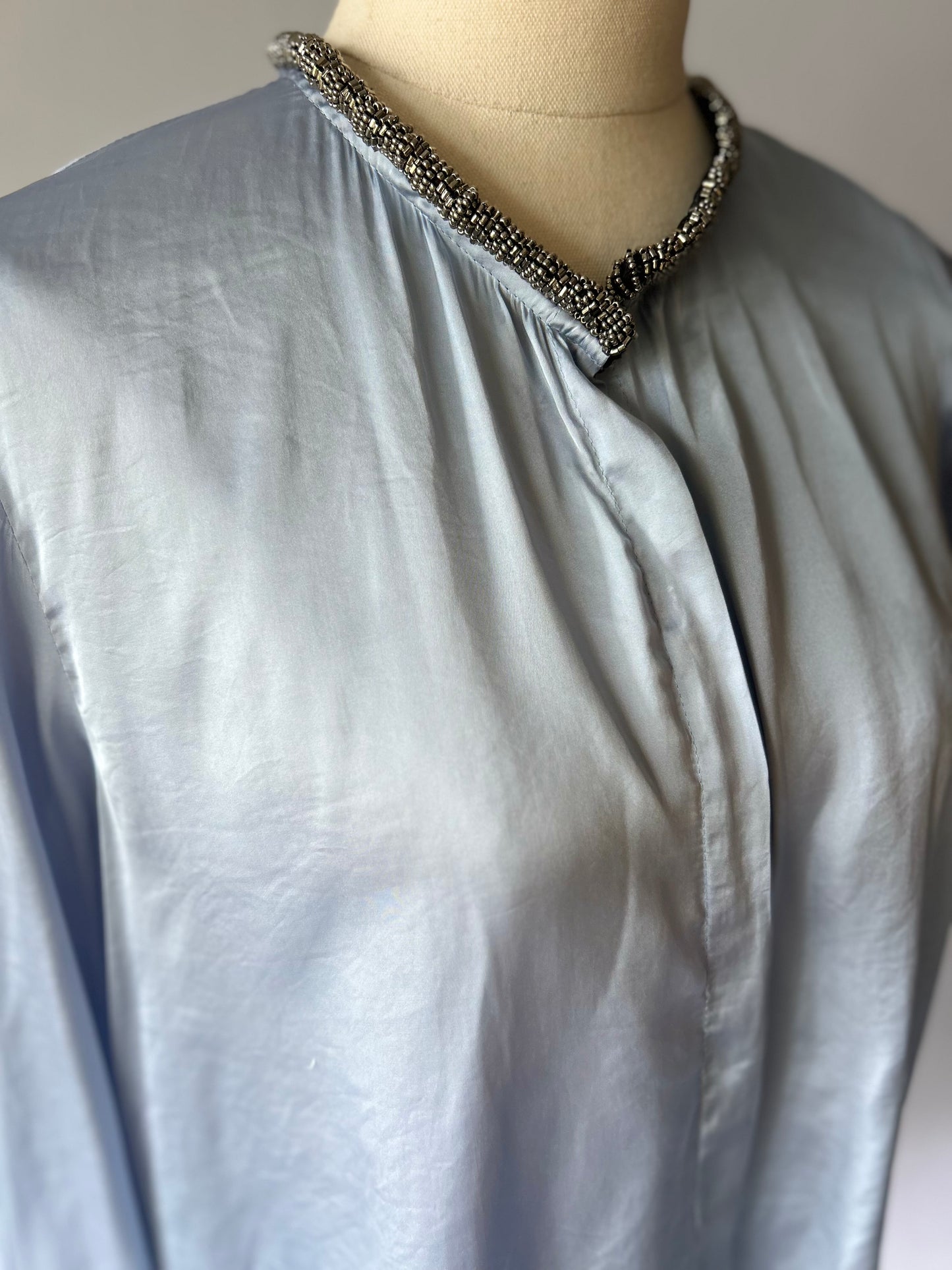 Zara Embellished Collar Satin Blouse - Powder Blue - Size XL