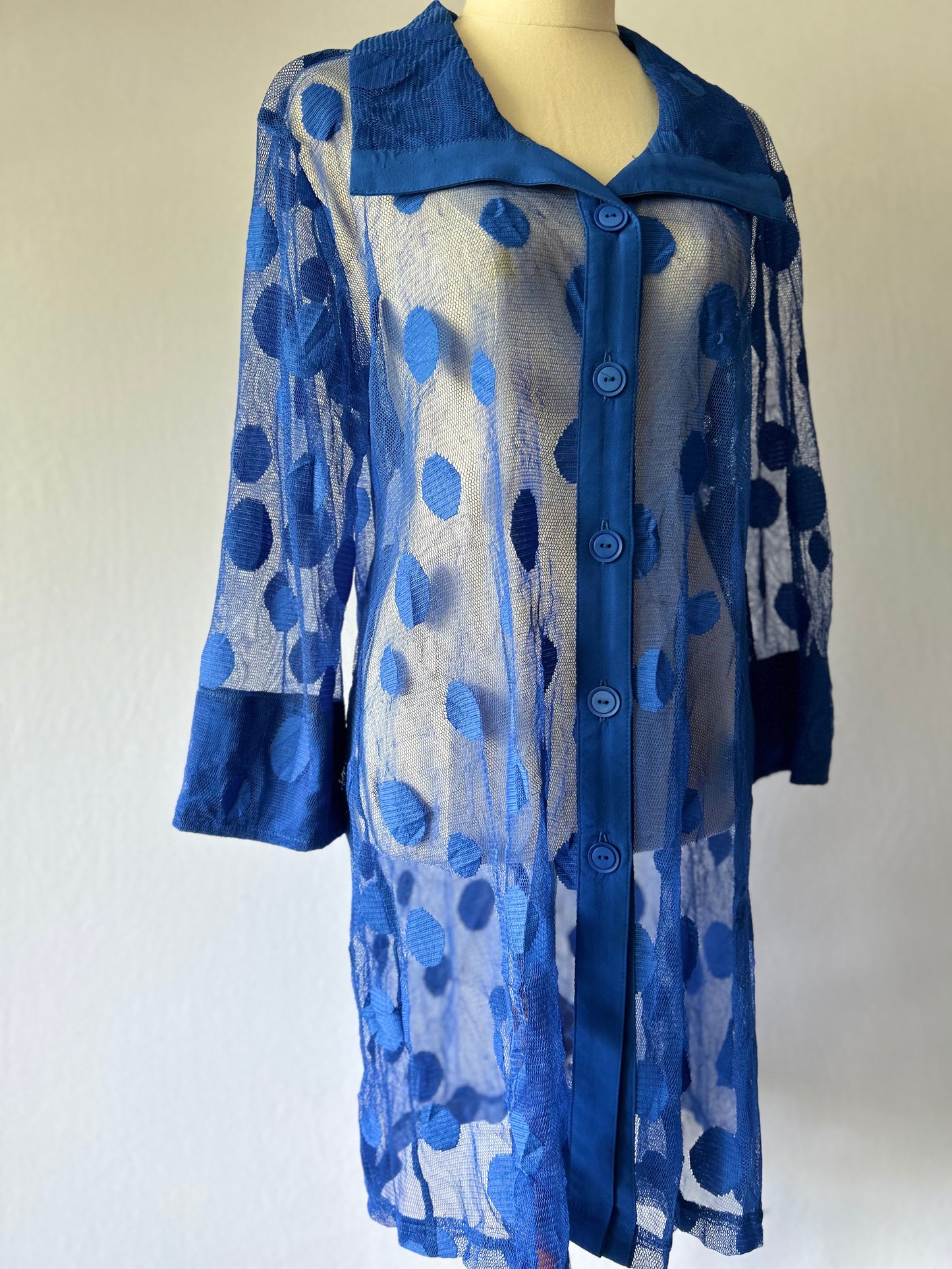 SAS Sheer Blue Polka Dot Shirt Dress – Size 10