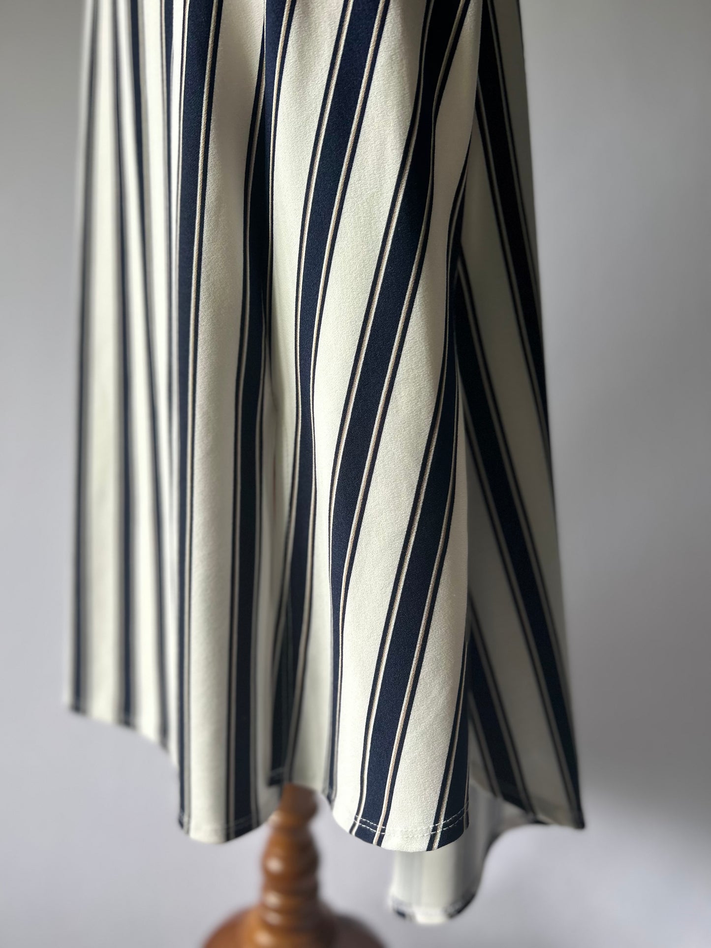 White and Navy Striped Skirt – Size L, Polyester