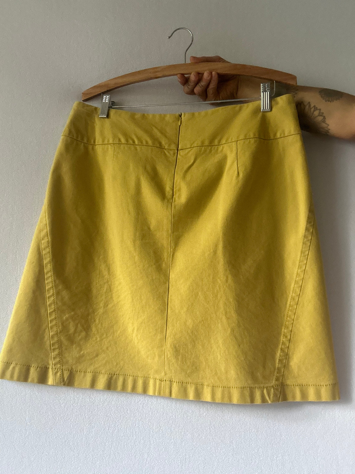 Cue Mustard Yellow Panelled Cotton A-Line Skirt - Size 14