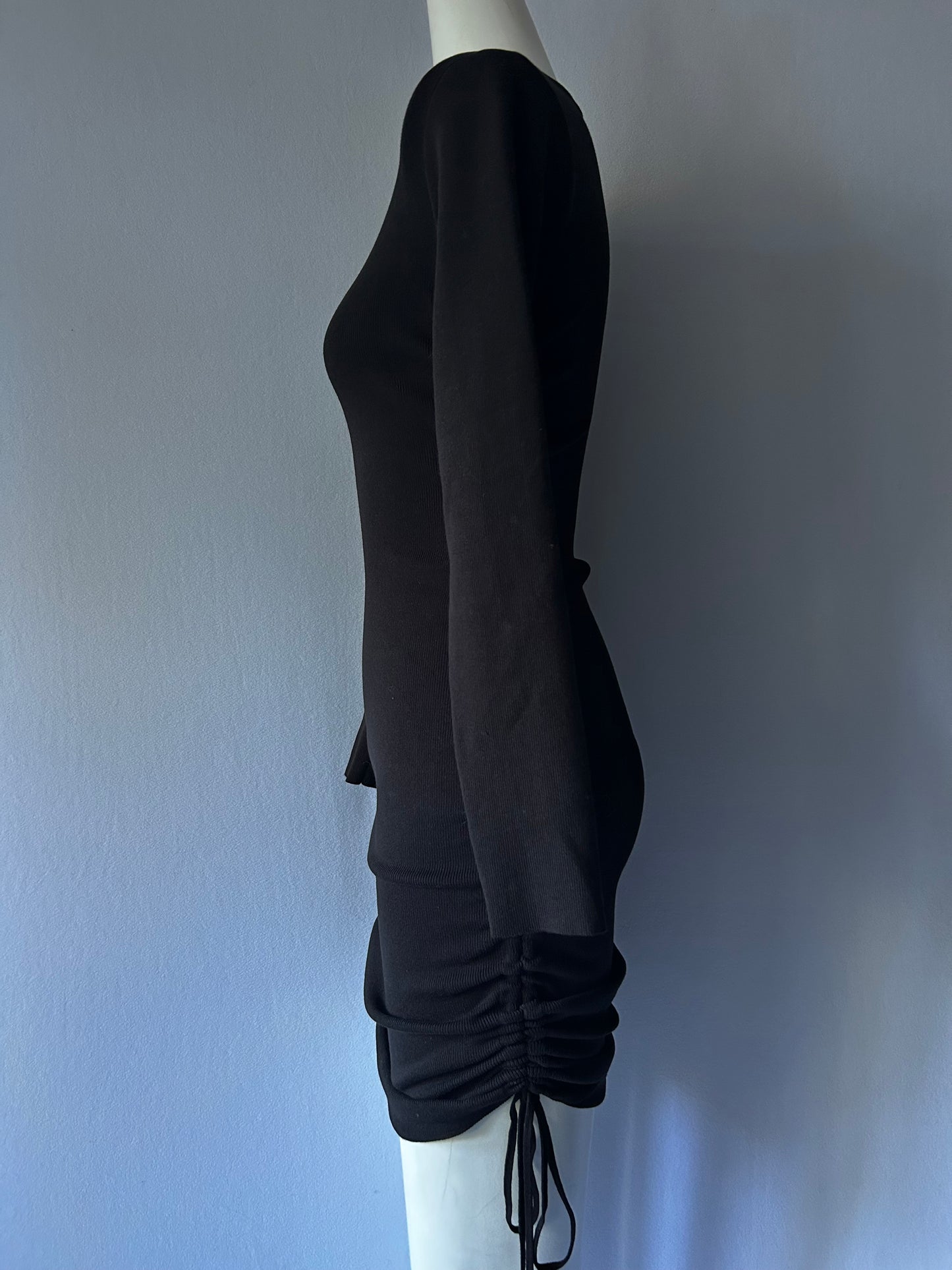 Lioness Black Ruched Long Sleeve Mini Dress - Size S