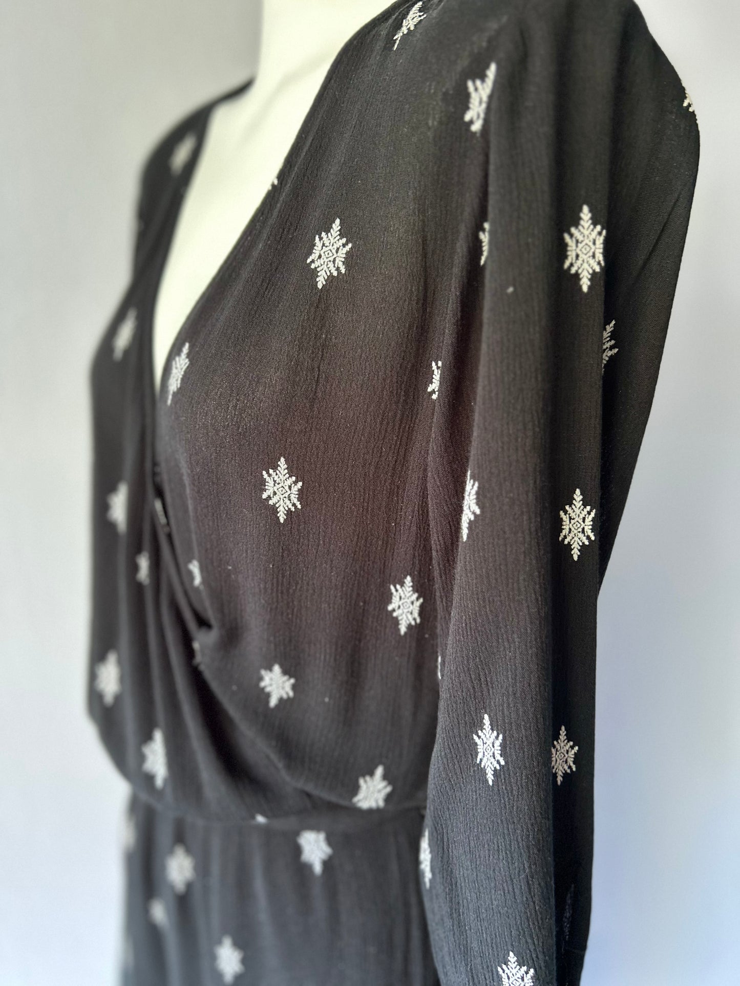 Max Black Abstract Geometric Wrap Midi Dress - Size 10