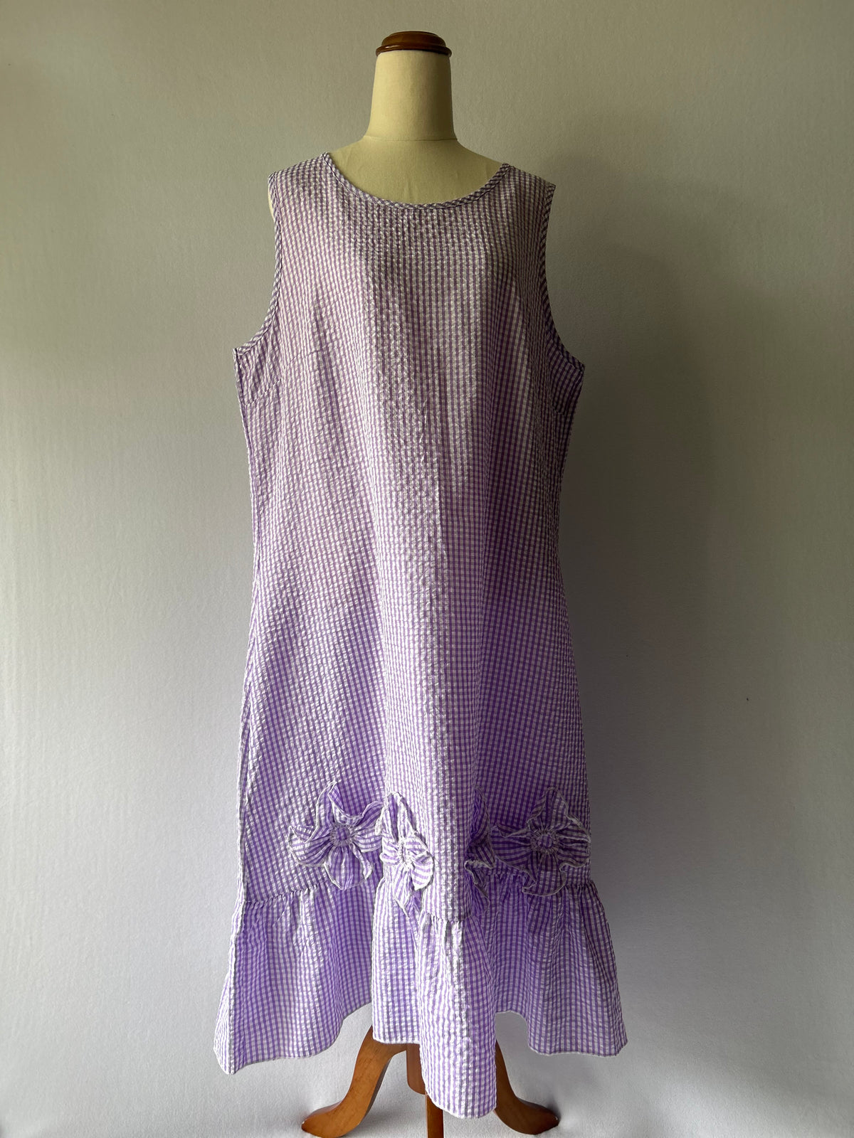 Lilac Gingham Floral Appliqué Midi Dress – Size XL