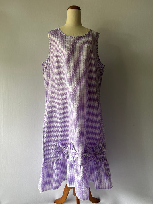 Lilac Gingham Floral Appliqué Midi Dress – Size XL