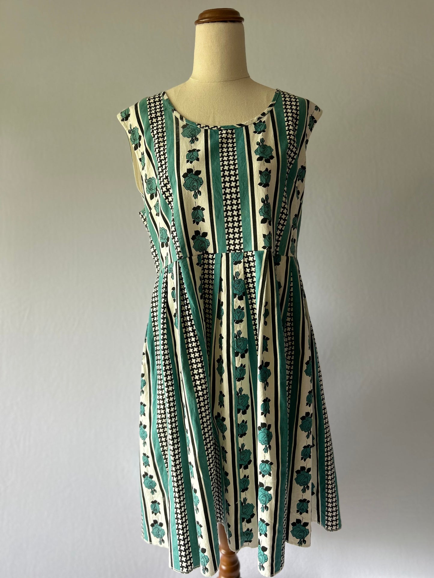 Striped Floral Cotton Dress – Size 14