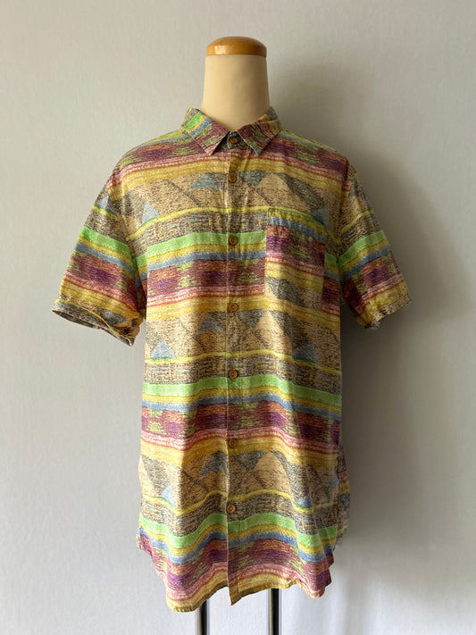 Multicolour Aztec Striped Cotton Short Sleeve Shirt - Size M