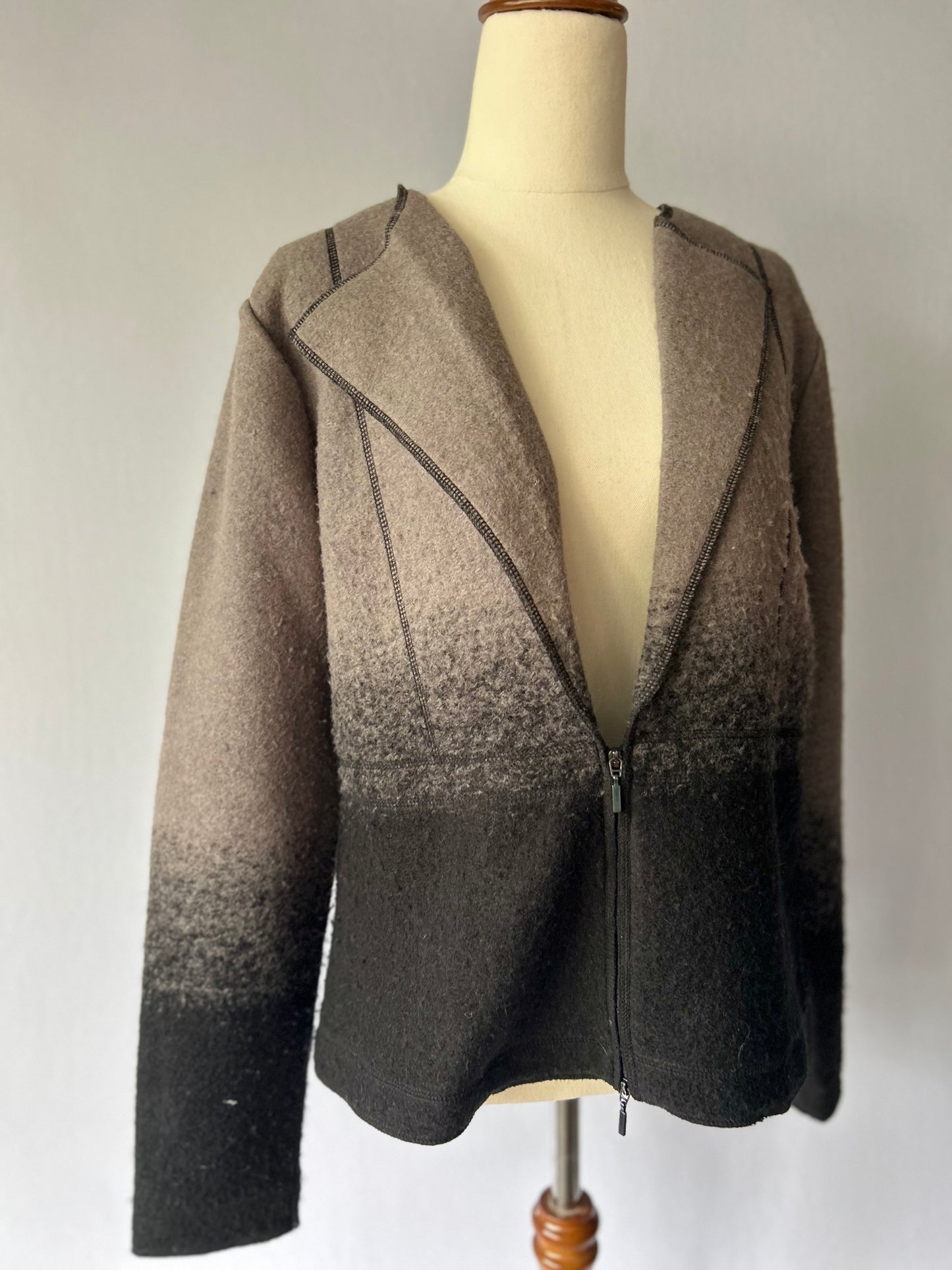 Monochrome Ombre Boiled Wool Blend Jacket – US 8
