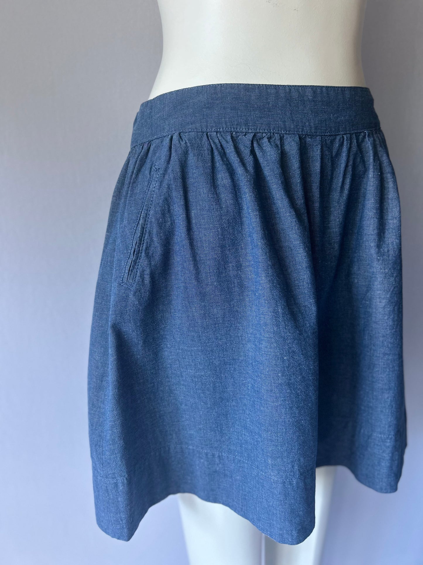 Classic Cotton Chambray Mini Skirt with Side Pockets - Size 14
