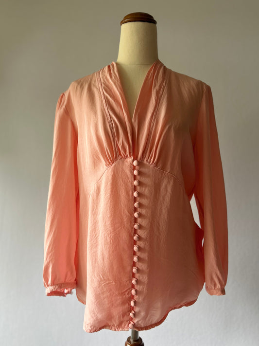 Jean Jones Pink Rayon Bemberg Button-Up Blouse - Size M